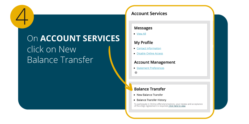 Step 4: on account services click on new balance transfer